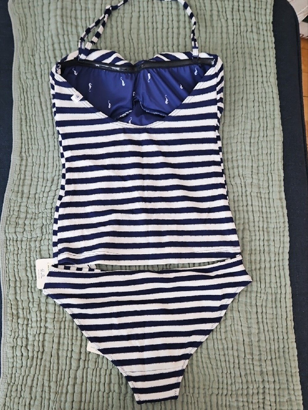 Fat Face Navy and White Striped Bandeau Tankini Set - Picture 4 of 5